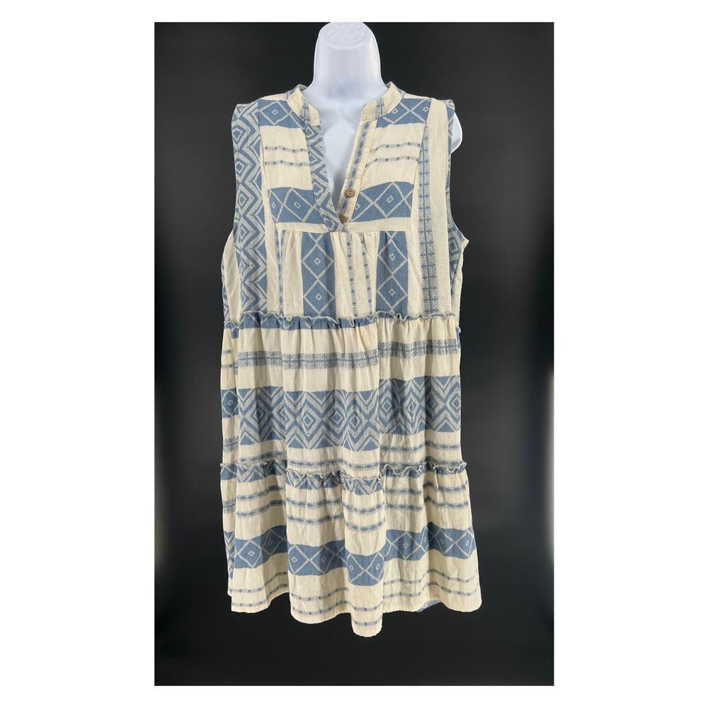 Civico 51 Blue/Cream Aztec Pattern Cotton Blend Dress Size Large Resort wear